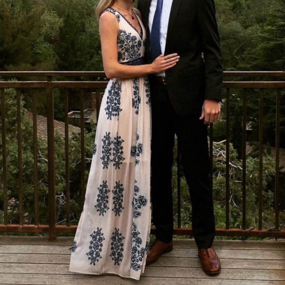 Altar'd State Cream Maxi Dress with Blue Floral Embroidery - Picture 3 of 3